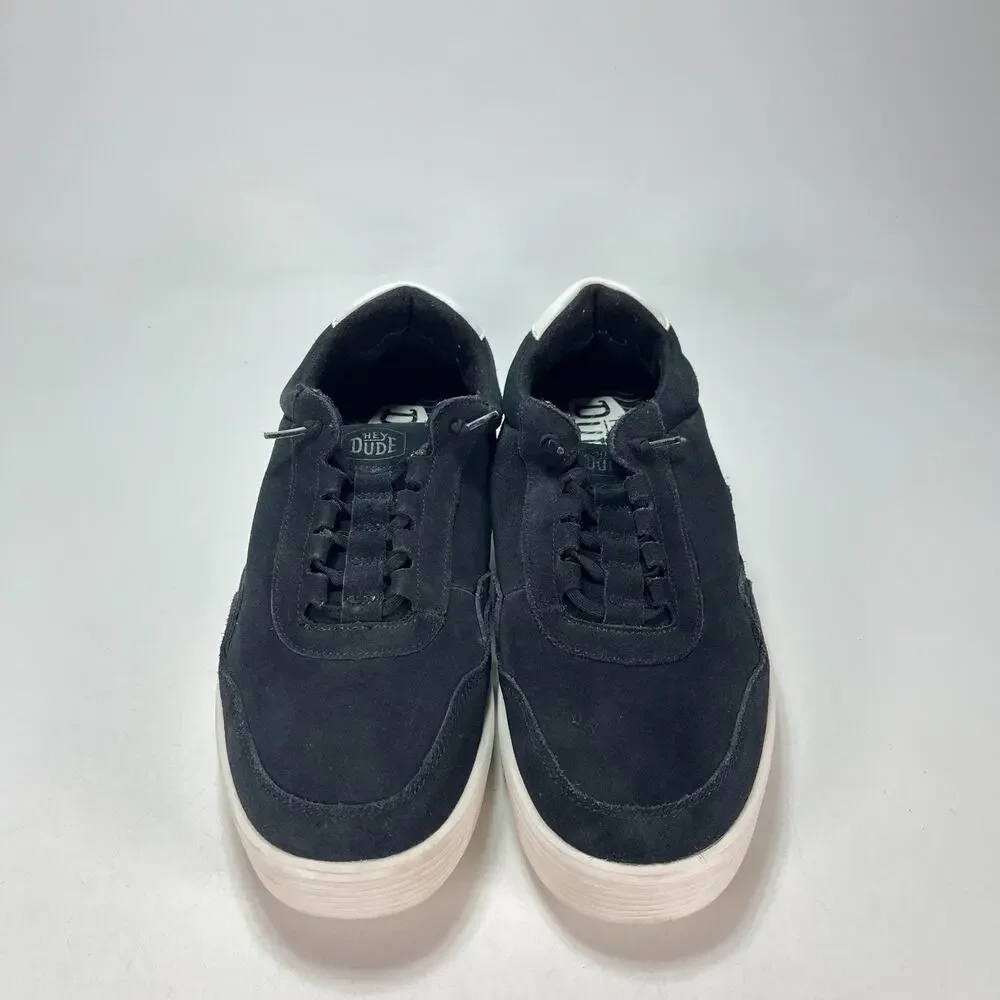 HEYDUDE Hudson M Suede Vintage Varsity Black Casual Sneakers Shoes Men's Size 12